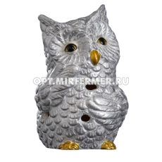 Декоративная фигурка, Застенчивый филин со светодиодами, H10,5 см, серебро