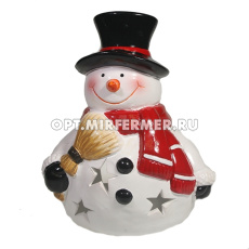 Фигурка декоративная Снеговик с метлой с светодиодами L15 W14 H16 см (ПОЛИСТОУН)