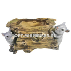 Кашпо фигурное Мышки на бревне  L28 W17 H14 см (ПОЛИСТОУН)
