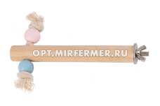 Жердочка д/птиц деревянная в клетку с канатом и бусинками 17*15см 