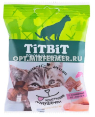 Лакомства д/кошек Хрустящие подушечки с паштет из лосося 30г Тит Бит 1/45