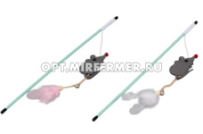 Игрушка дразнилка Мышка с перьями и колокол 25/9*5см арт.2026-0907 1/1/ЧД