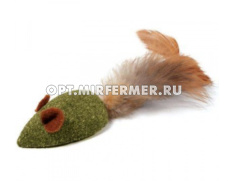 Игрушка кошачья мята Мышка, перо с хвостиком 14*2,5*2см 