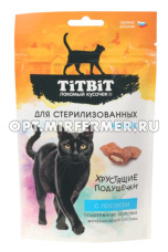 Лакомства д/кошек Хрустящие подушечки д/стерилиз. с лососем 60г Тит Бит 1/25