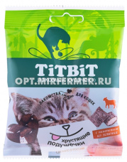 Лакомства д/кошек Хрустящие подушечки с паштетом из ягненка 30г Тит Бит  5/45