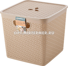 Корзина 21л с крышкой Keeplex морской песок/6  ПлР