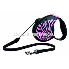 Рулетка поводок  Flexi Safari cord S 5м до 12кг трос розовый зебра 1/1