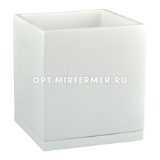 Белый кубик горшок с поддоном, 1,1л, 12*12/h13см 