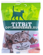 Лакомства д/кошек Хрустящие подушечки с пашт из говяд 30г Тит Бит 1/10