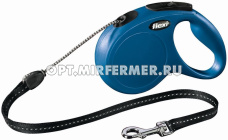 Рулетка поводок  Flexi New Classic М 8м до 20кг трос синий 1/1