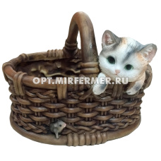 Кашпо фигурное Котенок в лукошке с мышкой  L26 W22,5 H19 см (ПОЛИСТОУН)